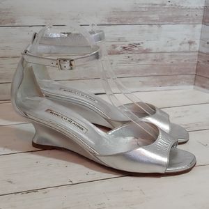 Manolo Blahnik silver wedge sandals
